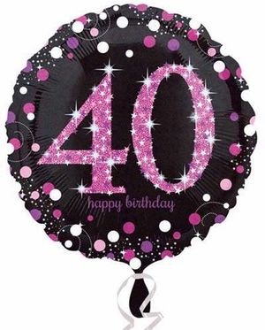 40 Års Feiring - Svart og Rosa Holografisk Folieballong 45 cm
