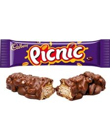 Cadbury Picnic Chocolate Bar - Chokolade med Karamel, Jordnød, Rosin og Crisp 48,4 gram