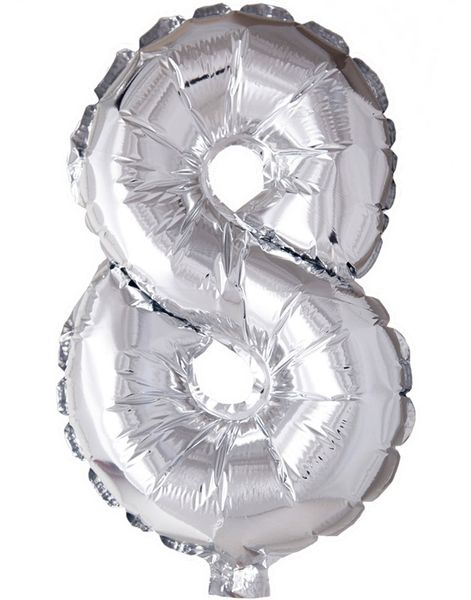 Tallet 8 - Sølvfarvet 35 cm Folieballon