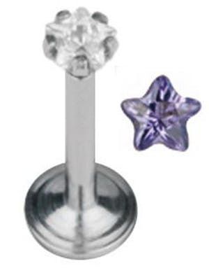 Labret Piercing med Stjerneformet Lilla Sten