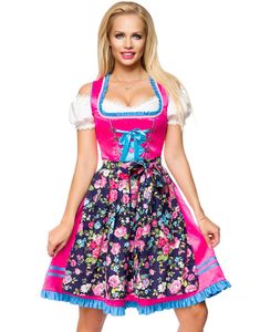 Rosa Dirndl Oktoberfest Korsetkjole i Luksuskvalitet med Forklæde