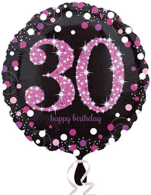 30 Års Års Feiring - Svart og Rosa Holografisk Folieballong 45 cm