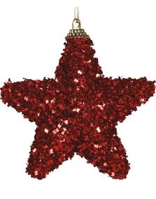 4 stk Julestjerner med Rødt Glitter 6 cm