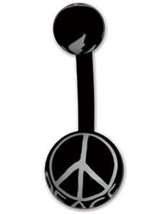 Navlepiercing i Sort og Hvid med Peace Tegn