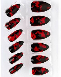 12 stk Sorte Stiletto Kunstige Negle - Blood Nightmare