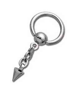 Silver BCR Piercing med Hængende Spike - 1.6 mm x 10 mm