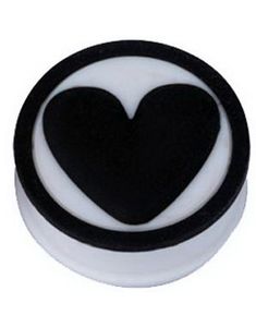Sort Hjerte - Hvid Piercing Plug