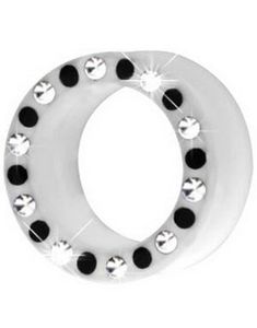 Silikone Piercing Tunnel i Hvid med Sorte & Klare Sten