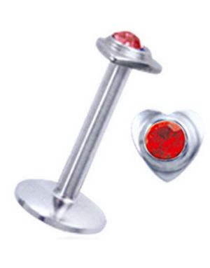 Labret med Hjerte og Rød Sten - Strl 1.2 x 8 mm
