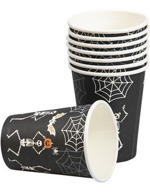 8 stk Halloween Pappkrus 270 ml med motiv av Dansende Skjelett 