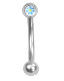 Øjenbrynspiercing med Blå Blomst - 1.2 x 8 mm