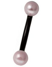 Sort Banan Øjenbrynspiercing med Rosa Perler- 1.2 x 8 mm