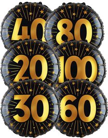 Jubilæum Folieballon - Rund Sort Og Guldfarvet Folieballon 46 cm