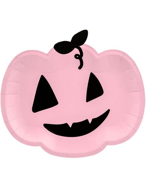 6 stk Pink Græskar Paptallerkner 25x22 cm - Pink Halloween