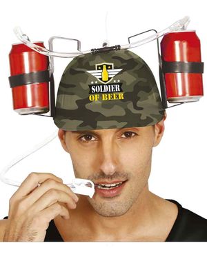 Soldier of Beer - Partyhatt med Drikkeholdere og Sugerør