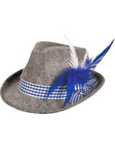 Grå Oktoberfesthatt med Bånd og Fjær