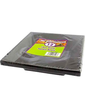 12 stk Dype Svarte Firkantede Gjenbrukbare Plasttallerkener 18 cm
