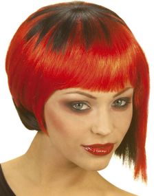 Neon Punk Wig - Sort og Rød Paryk