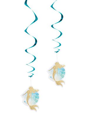 2 stk Hængende Dekorationer med Holografisk Guldmotiv - Mermaids