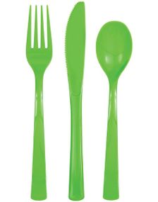 18 stykke genanvendeligt limegrønt plastbestik