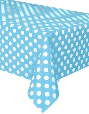 Lyseblå Plastdug med Hvide Polka Dots 274x137 cm