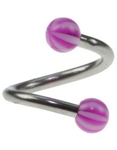 Curve Øjenbrynspiercing med Lilla og Hvide Kugler - 1.2 x 8 mm