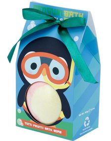 Adoramals Pingvin Stor Badebombe med Duft af Tutti Frutti 150 gram