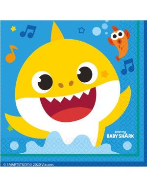 16 stk Servietter med Baby Shark Motiv 33x33 cm