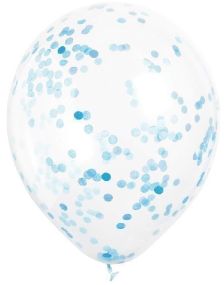 6 stk 30 cm Gennemsigtige Balloner med Lyseblå Konfetti