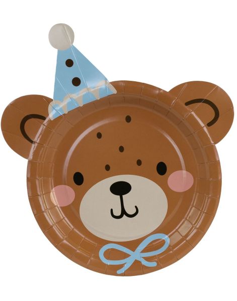 6 stk Teddybjørn Papptallerkener 21x23 cm - My First Birthday