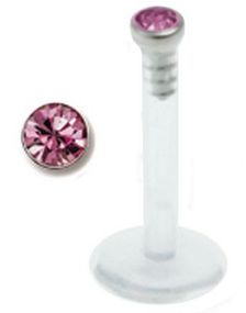 Single Diamond - Labret med Rosa Sten
