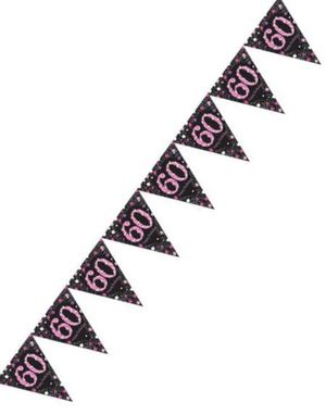 60-Års Fejring - 4 Meter Sort og Lyserød Glitrende Flagbanner