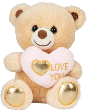Love you - Sittende Teddybjørn Bamse med Hjerte og Krone 15 cm