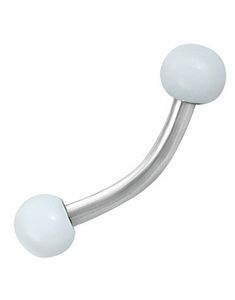 Banana Øjenbrynspiercing med Runde Hvide Kugler - 1.2 x 8 mm