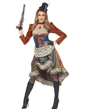 Stiligt Steampunk Kostume med Handsker og Minihat