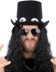 Glam Rock Sett - Hatt med Hår og Briller