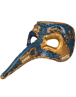 BLÅ Venetiansk "Zanni" Maske Med Lang Næse