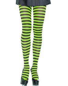 Stripete nylon strømpebukse – limegrønn og svart