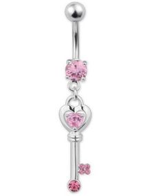 The Love Key Pink - Navlepiercing i Ægte Sølv
