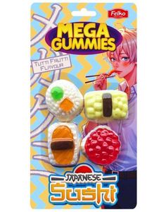 Mega Gummies Japansk Sushi - Vingummifigurer Med Tutti-Frutti Smag 120 Gram