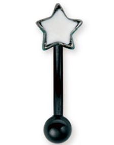 Sort Øjenbrynspiercing med Hvid Stjerne - 1.2 x 8 mm