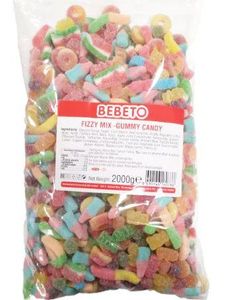 2 kg Bebeto Fizzy Mix - Stor pose med Blandet Sur Vingummi