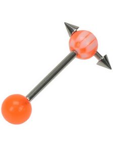 Tungepiercing med Spike Kugler i Topkuglen - Orange