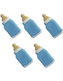 5 stk Blå Baby Bottle Sugarcraft Toppers - Håndlaget Spiselig Kakepynt