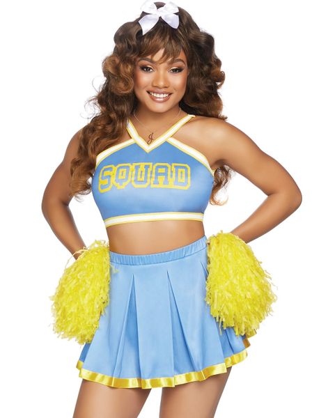 Blåt Cheerleader Squad Kostume med Pom Poms