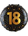 18-års Fejring - Sort Og Guld Folieballon 46 cm