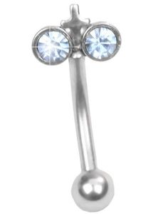 Øjenbrynspiercing med Lyseblå Sten og Kors - 1.2 x 8 mm