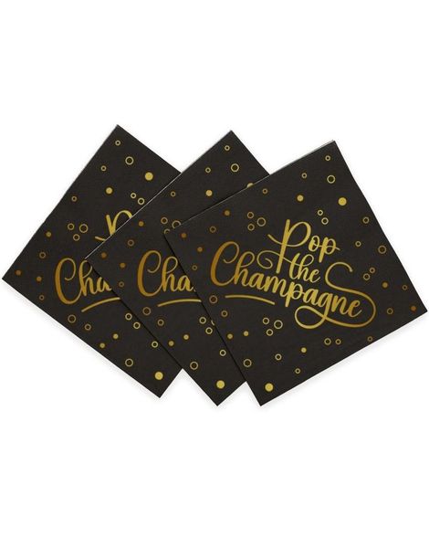 20 st Pop the Champagne - Sorte Servietter 33x33cm