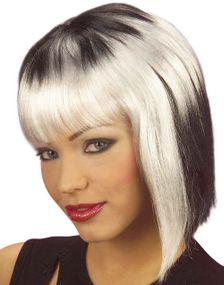 Neon Punk Wig - Sort og Hvid Paryk