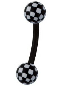 Øjenbrynspiercing med Skakmønster - Sort/Hvid - 1.2 x 8 mm